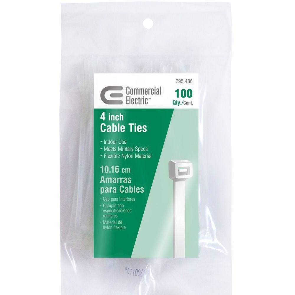 Commercial Electric 4 in. Cable Tie Natural (100Pack)GT100MC The