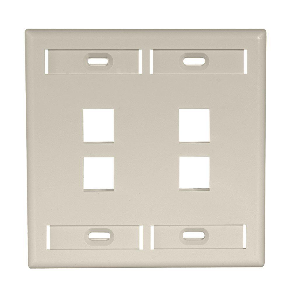 Leviton 2Gang Quickport Standard Size 4Port Wallplate with ID Windows, Ivory420804IP The