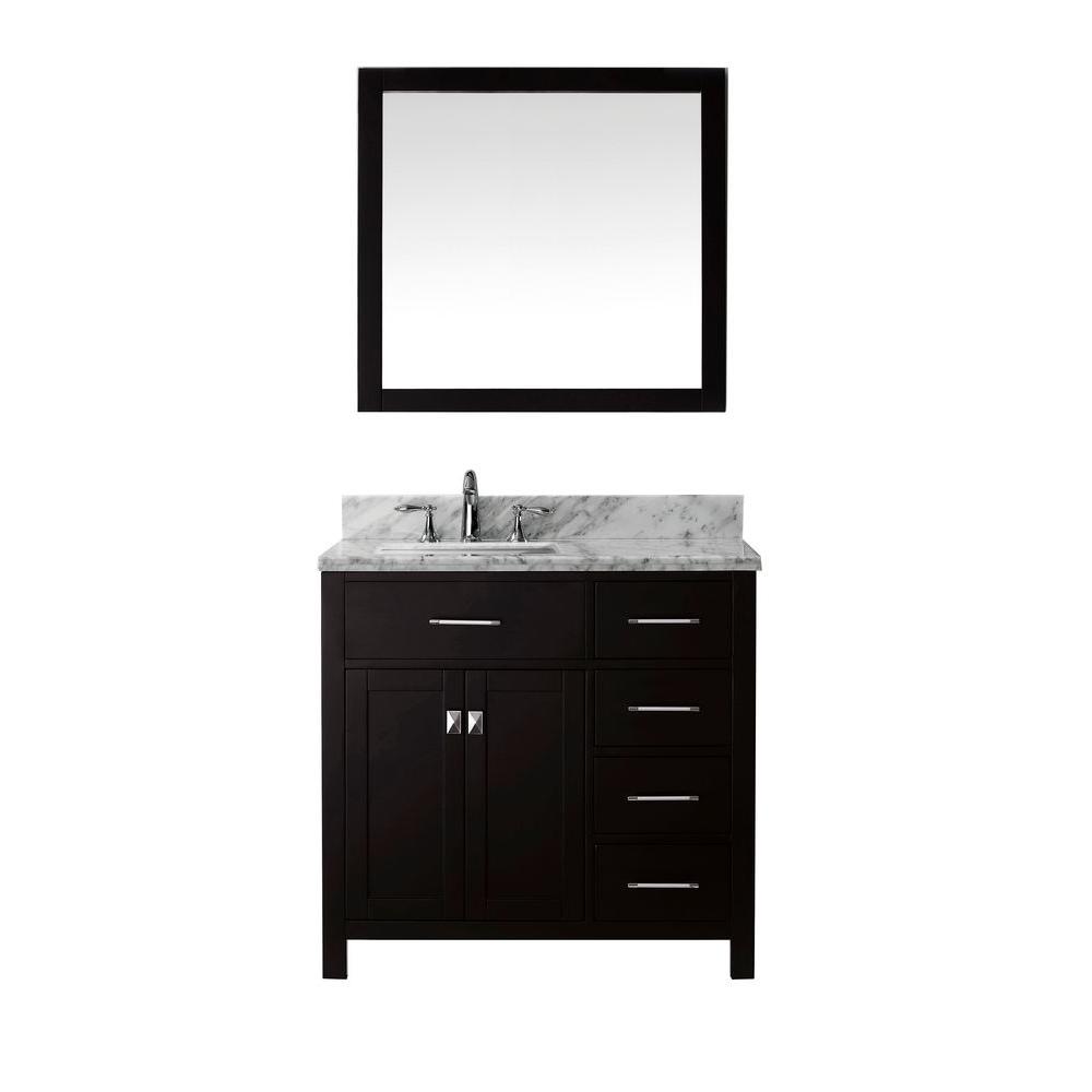 Virtu Usa Ine Parkway 36 In W Bath Vanity Espresso With Marble Top White Square Basin And Mirror - Espresso Bathroom Vanity With White Top Virtu Usa Ine Parkway 36 In W Bath Vanity Espresso With Marble Top White Square Basin And Mirror - Espresso Bathroom Vanity With White Top
