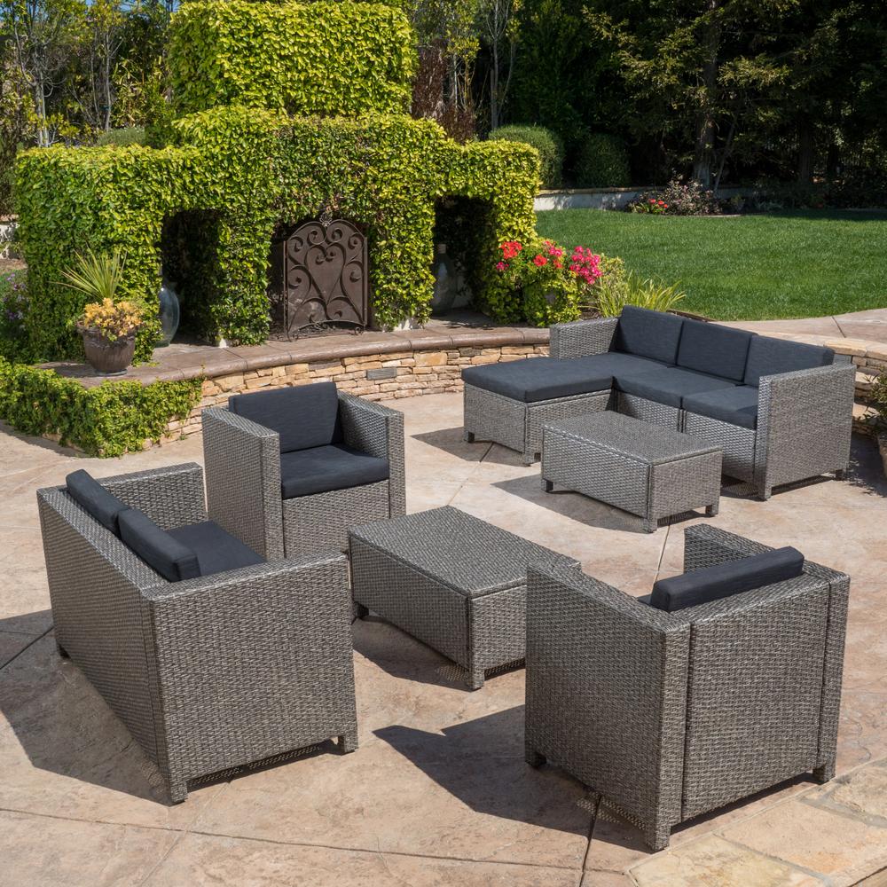 Noble House Puerta Gray 9 Piece Wicker Outdoor Sectional Set