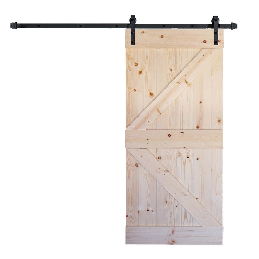 Wellhome 36 In X 84 In K Series Diy Unfinished Knotty Pine Wood Sliding Barn Door With 6 6 Ft Door Track Hardware Kit