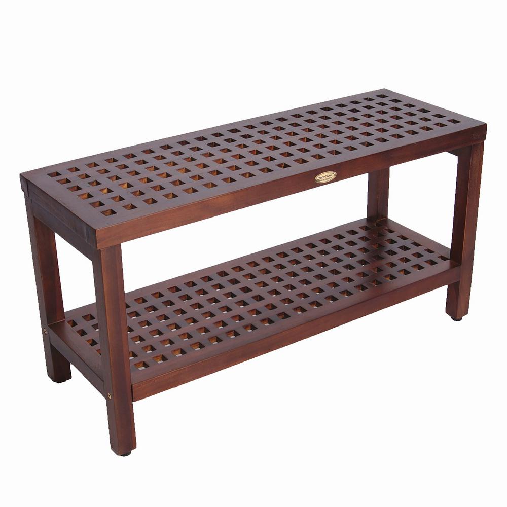 Decoteak Espalier 35 In Lattice Teak Shower Bench With Shelf Decoteak Espalier 35 In Lattice Teak Shower Bench With Shelf