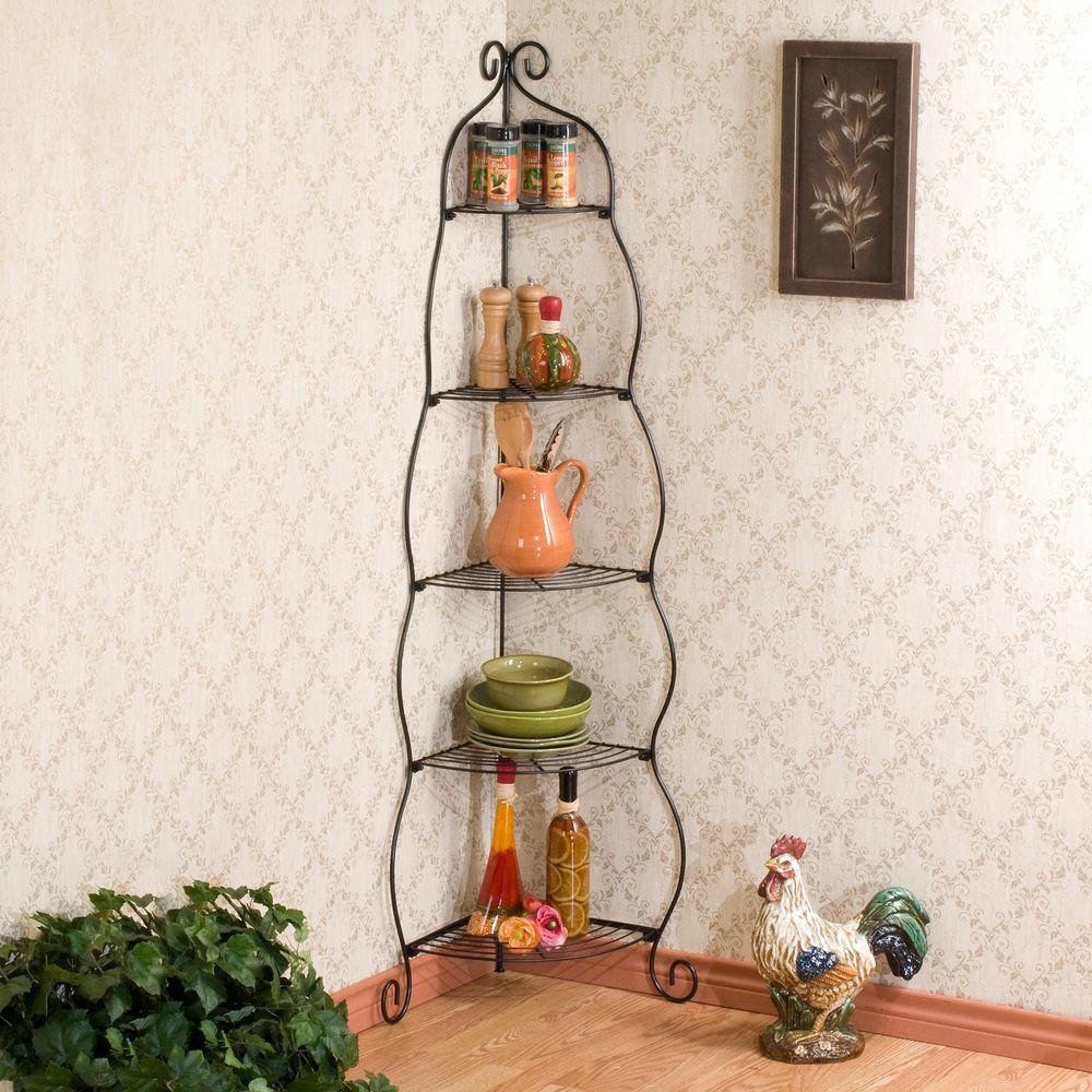 22 75 In Scrolled 5 Shelf Corner Etagere Black Ka9165 The Home Scrolled 5 Shelf Corner Etagere In Black Ka9165 The Home Depot