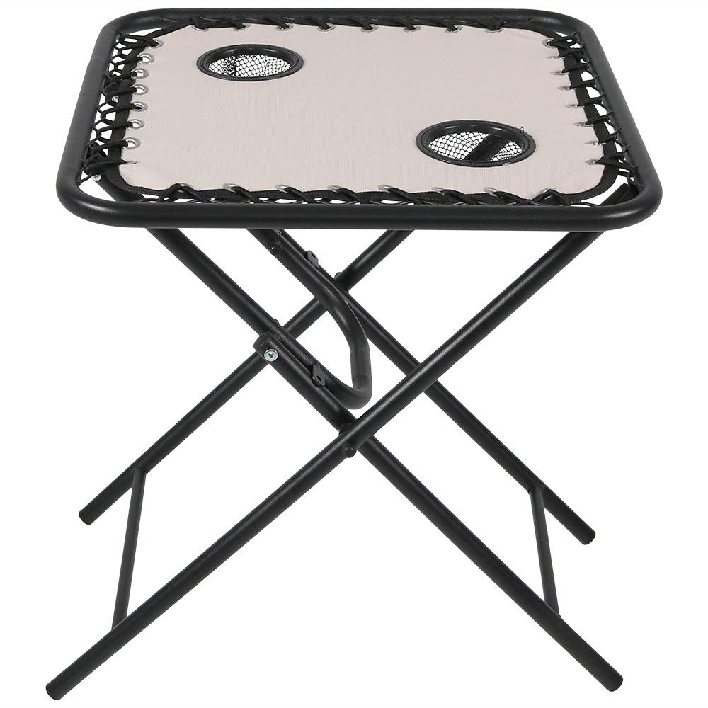 Beige Outdoor Folding Sling Side Table With Drink Holders Beige Outdoor Folding Sling Side Table With Drink Holders
