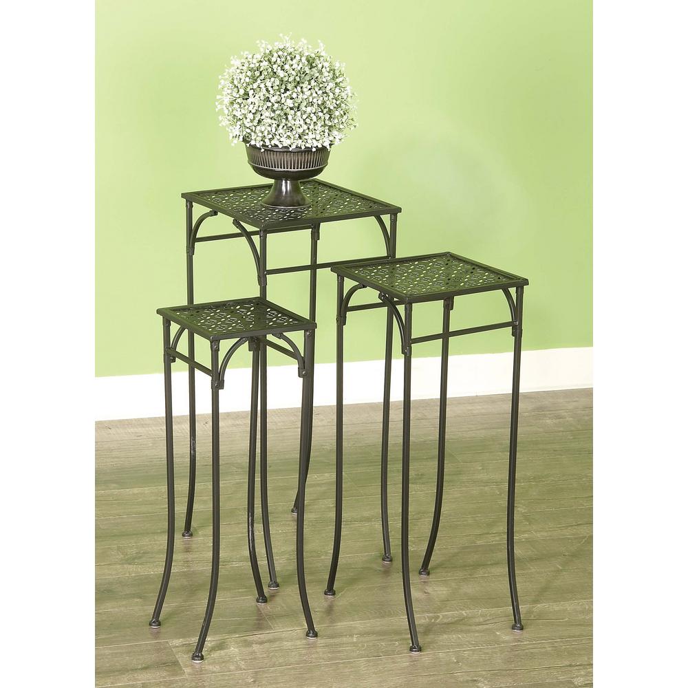 New Traditional Pierced Iron Plant Stands in Charcoal (Set of 3)-65798 ...