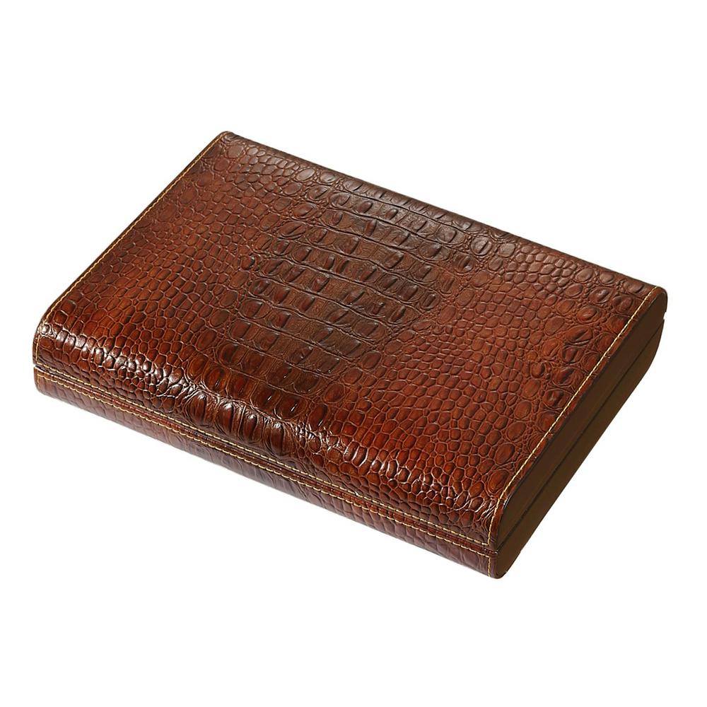 BEYBERK 9 in. D x 1.75 in. H x 9 in. W Cedar Cigar Humidor in Brown Leather C408 The Home Depot