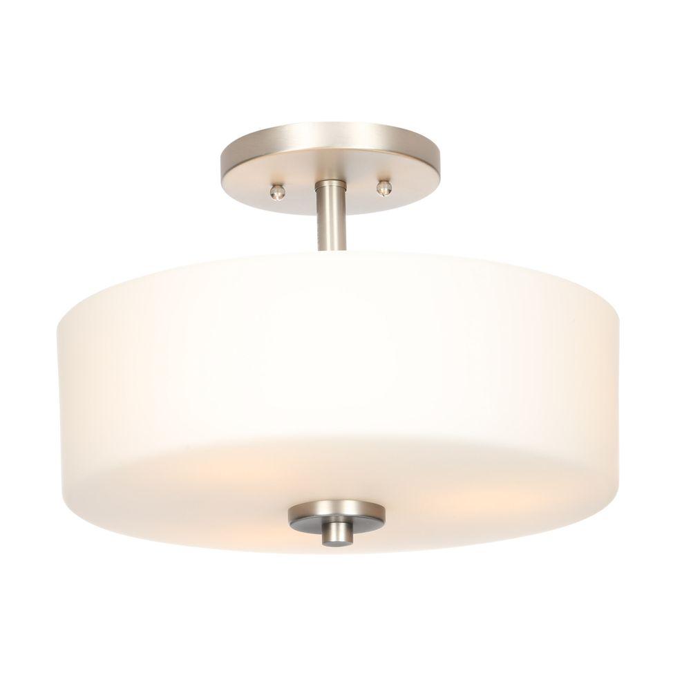 Hampton Bay 14 in. 3-Light Brushed Nickel Semi-Flushmount ...