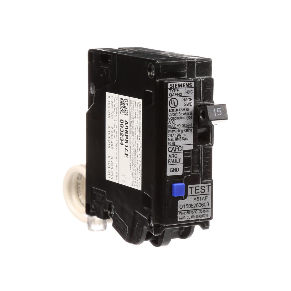 Siemens 15 Amp Single Pole Circuit Breaker Qafh2 Combo Afci Qa115afch The Home Depot