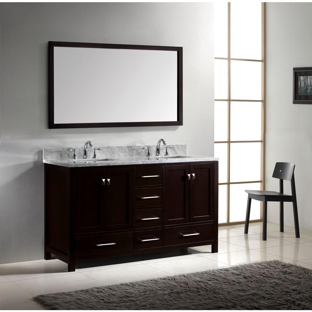 Virtu Usa Caroline Avenue 60 In W Bath Vanity Espresso With Marble Top White Square Basin And Mirror Virtu Usa Caroline Avenue 60 In W Bath Vanity Espresso With Marble Top White Square Basin And Mirror