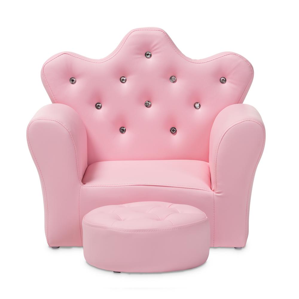Baxton Studio Ava Pink Faux Leather 2 Piece Kids Armchair And