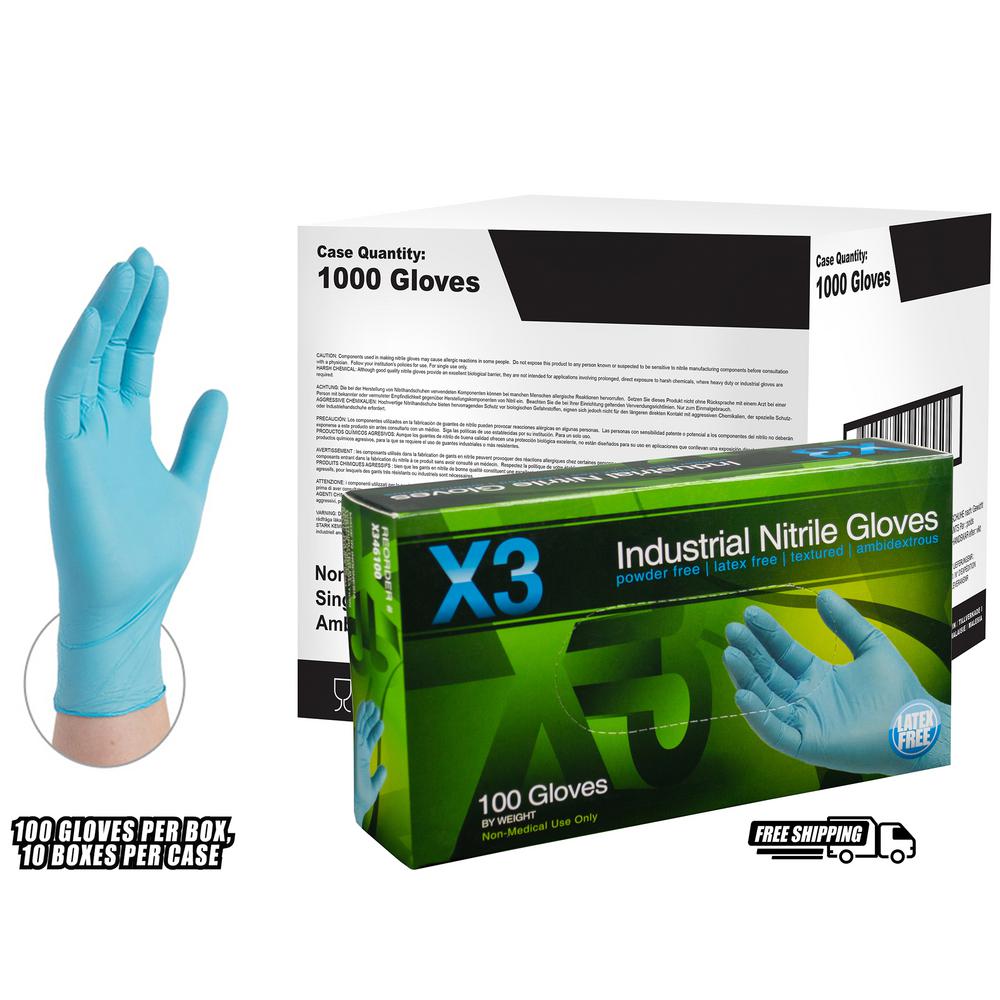 AMMEX Extra Large X3 Blue Nitrile Industrial Latex Free Disposable Gloves (Case of 1000)X348100