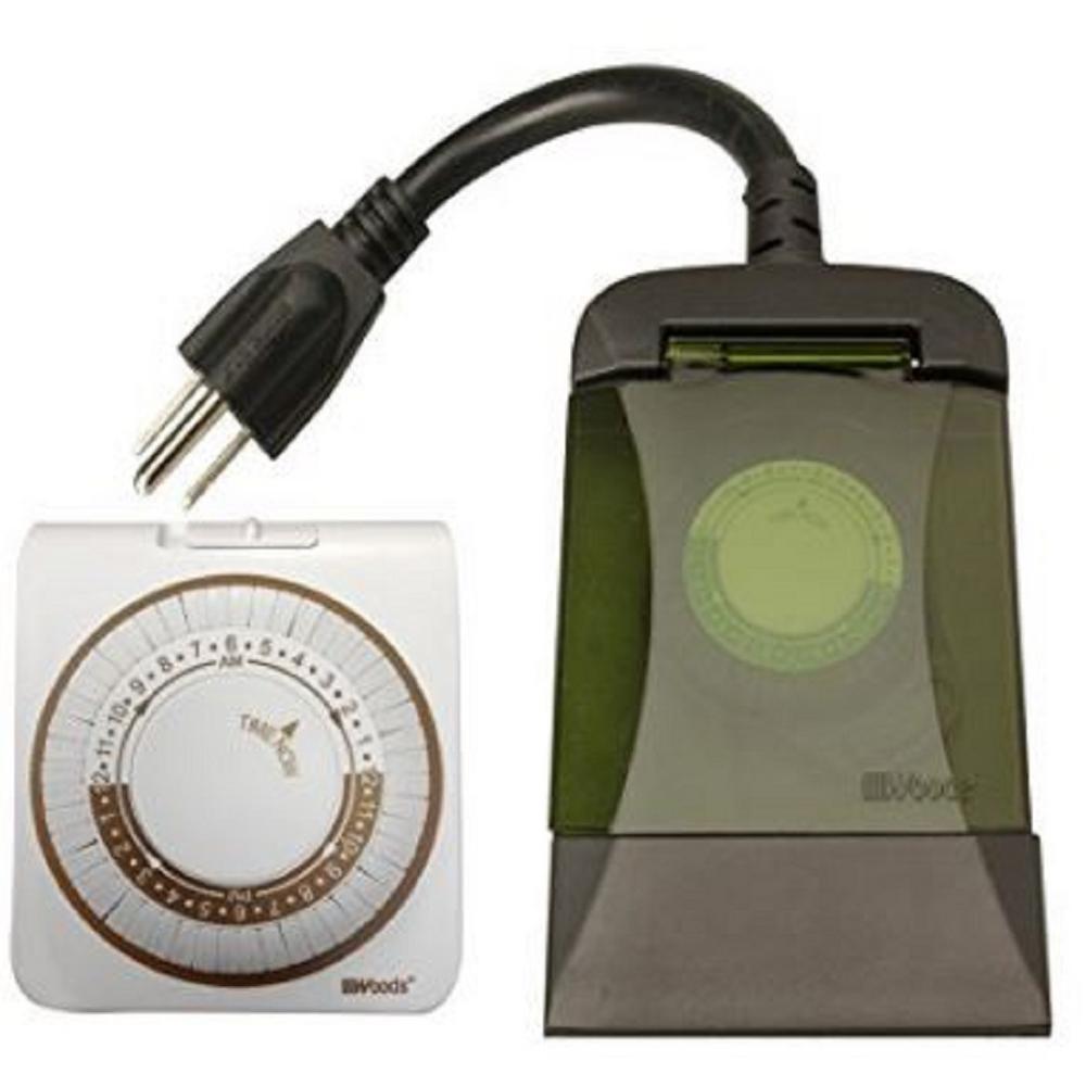 Woods 15 Amp Indoor And Outdoor Plug In Multi Mechanical Timer Combo Pack