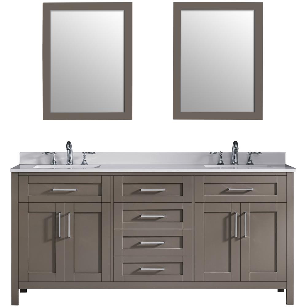 OVE Decors Tahoe 72 in. W x 21 in. D Bath Vanity in Saddle Brown with Quartz Vanity top in White