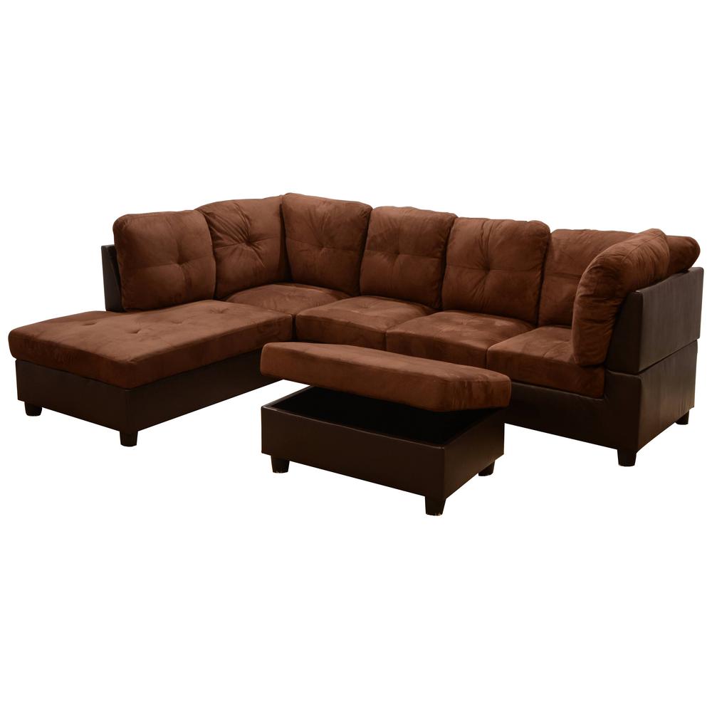 Star Home Living Chocolate Microfiber 3 Seater Left Facing Chaise Sectional Sofa With Ottoman Sh107a The Home Depot