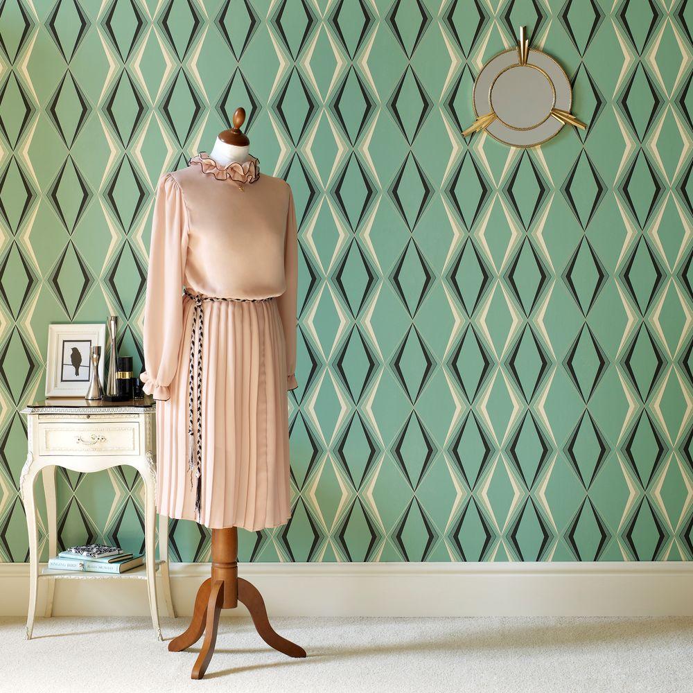 Graham and Brown Deco Diamond Green Wallpaper Sample5025494 The