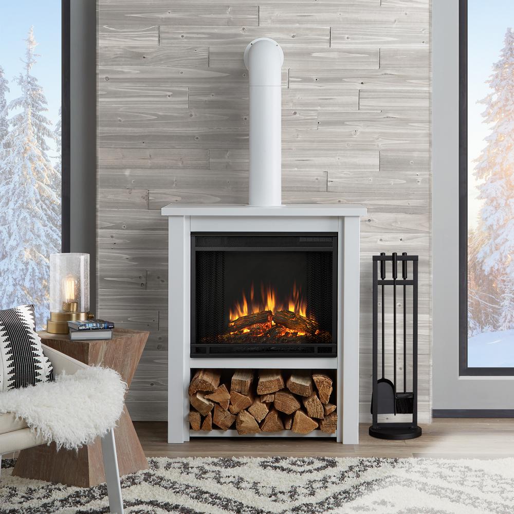 Real Flame Hollis 32 In Freestanding Electric Fireplace In White 5005E   White Real Flame Freestanding Electric Fireplaces 5005e W 64 1000 