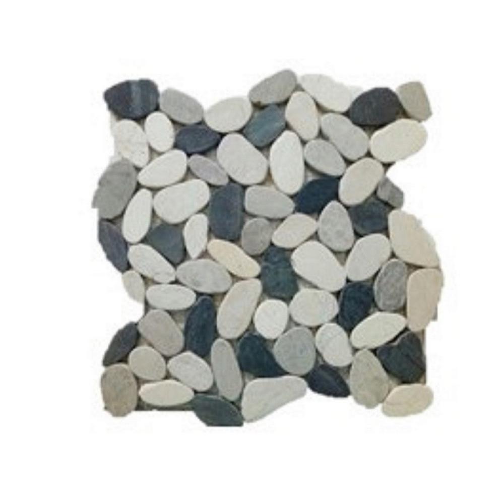 Rain Forest 12 In X White Grey And Dark Honed Sliced Pebble Floor Wall Tile 5 0 Sq Ft Case Pts Hnwng The Home Depot Honed Sliced Pebble Floor And Wall Tile