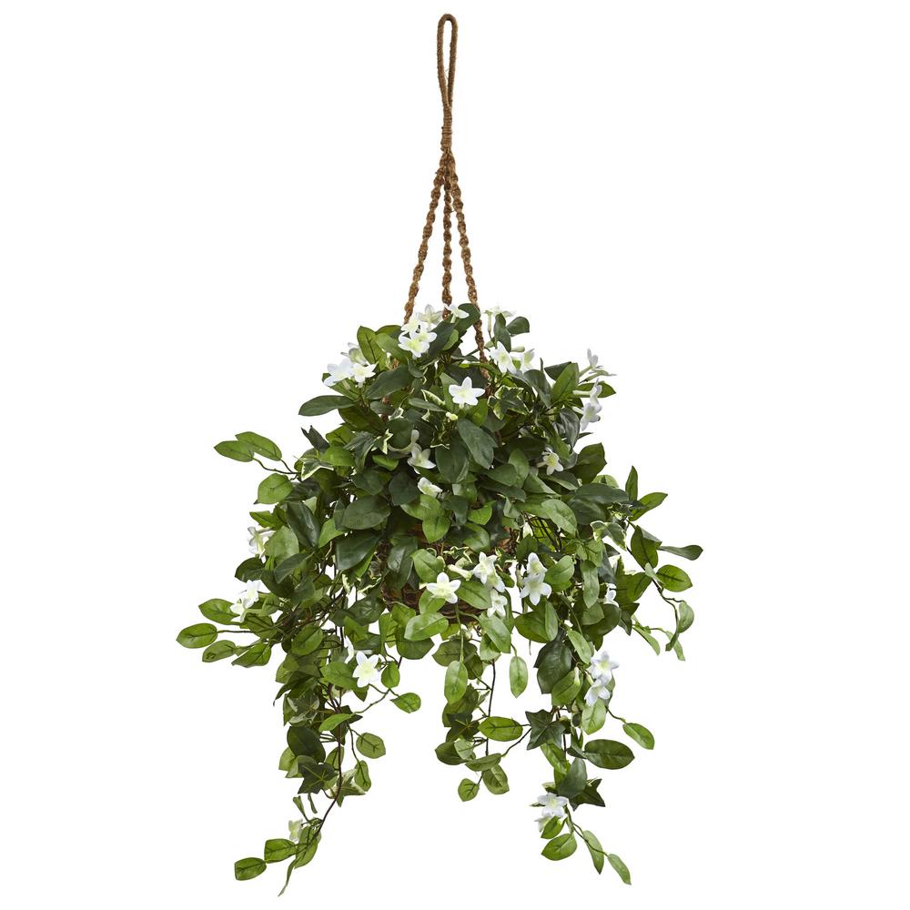 Nearly Natural Indoor Stephanotis Flowering Artificial Plant In Hanging   Greens Nearly Natural Artificial Plants 6985 64 1000 