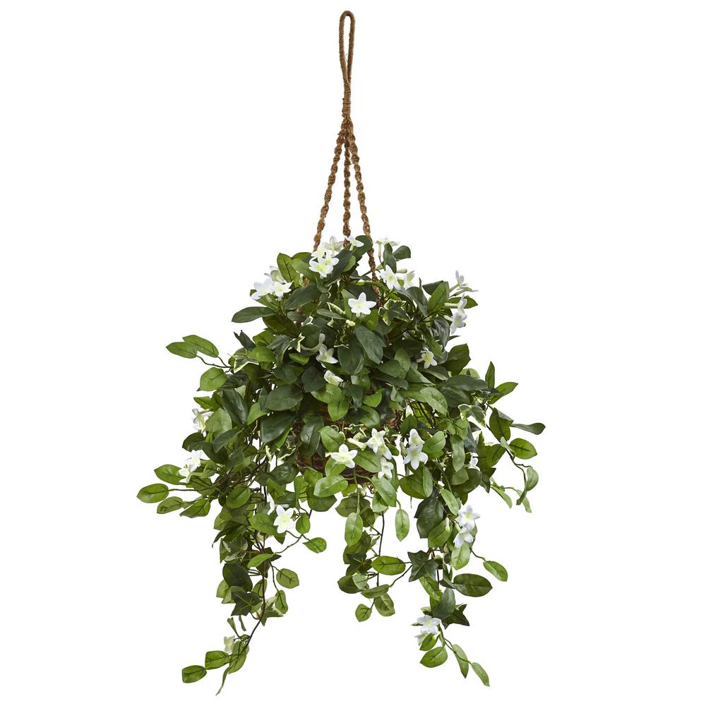 Nearly Natural Indoor Stephanotis Flowering Artificial Plant In Hanging Basket Nearly Natural Indoor Stephanotis Flowering Artificial Plant In Hanging Basket