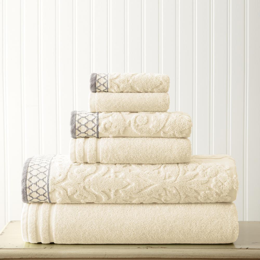 MODERN THREADS 6Piece Ivory Damask Jacquard Towels Set with