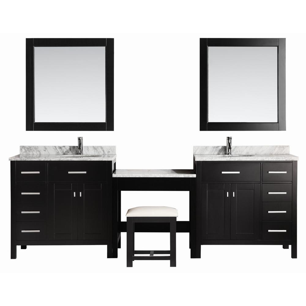 Design Element Two London 36 In W X 22 D Vanity Espresso D Vanity In Espresso With Marble Top Carrara White Mirror And Makeup Table