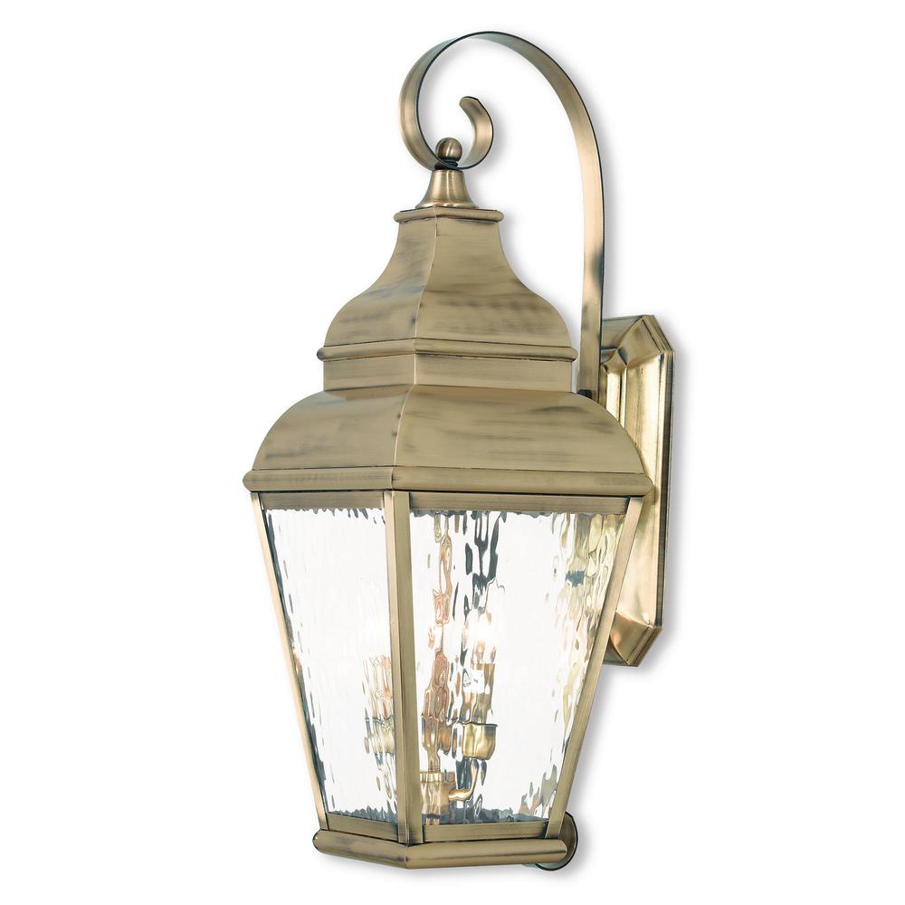 Livex Lighting Exeter 3-Light Antique Brass Outdoor Wall ... on Brass Sconce Light id=98760