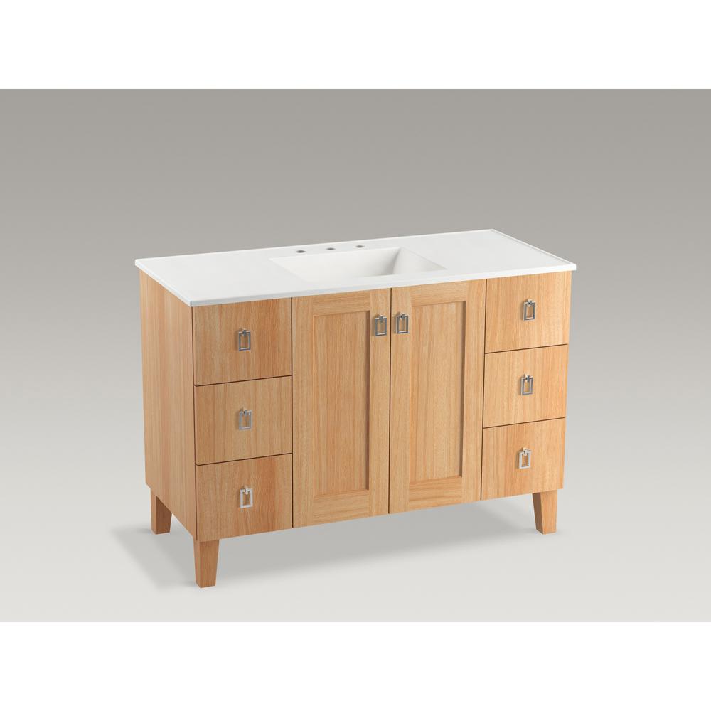 Kohler Poplin 48 In W Vanity Cabinet In Khaki White Oak With Vitreous China Vanity Top In White Impressions With Basin