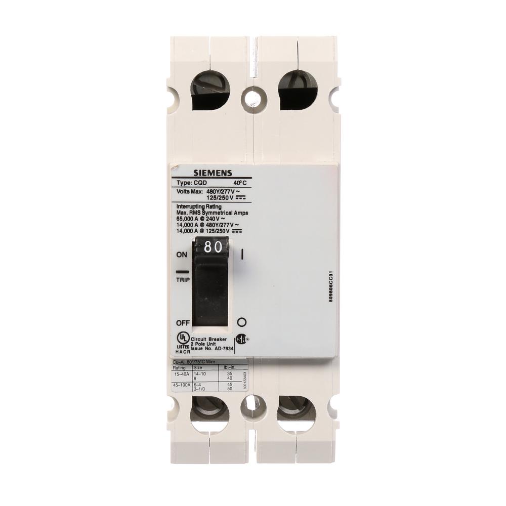 Siemens 80 Amp Double Pole Type CQD Cable In Cable Out DIN Rail Circuit Breaker by Siemens