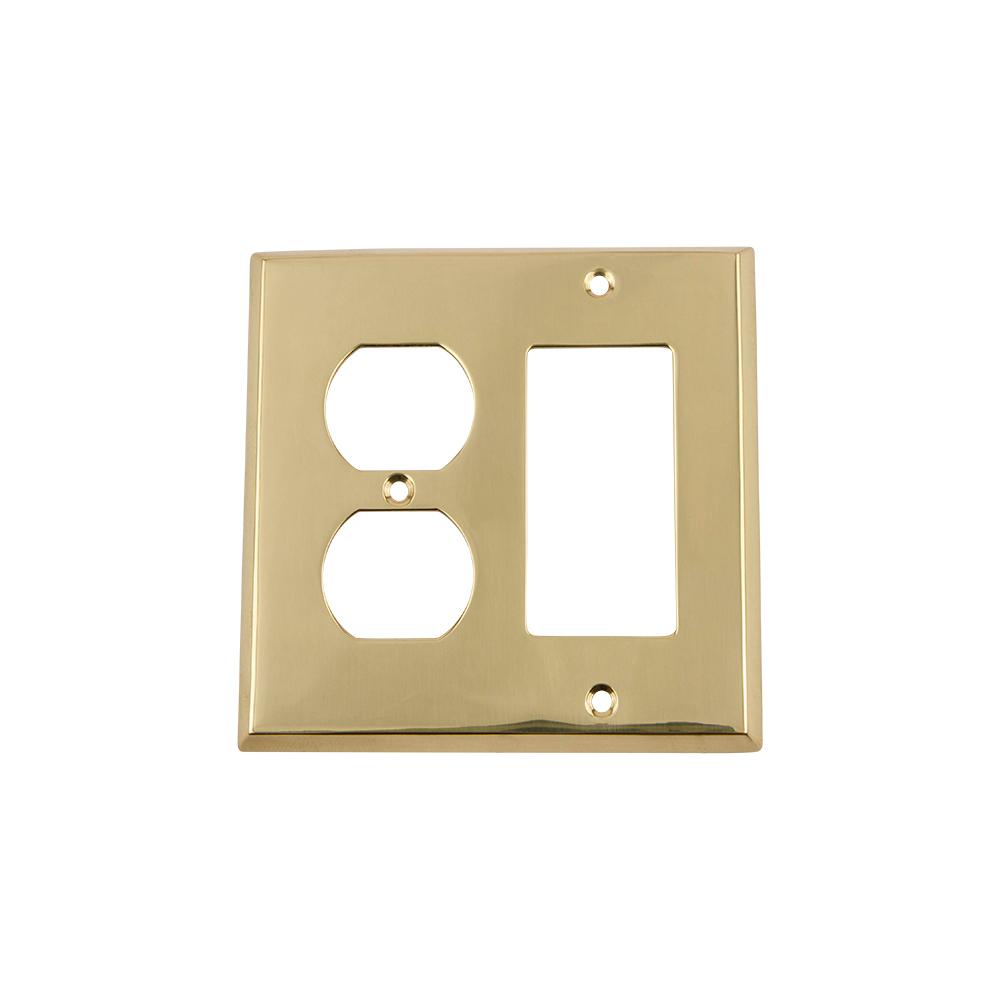 Nostalgic Warehouse New York Switch Plate with Rocker and Outlet in Polished Brass719924 The