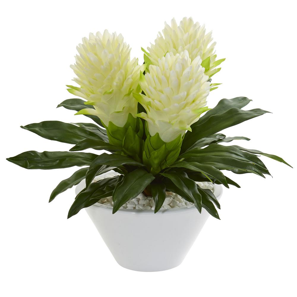Nearly Natural Indoor 17 Ginger Artificial Plant in White Vase8535WH