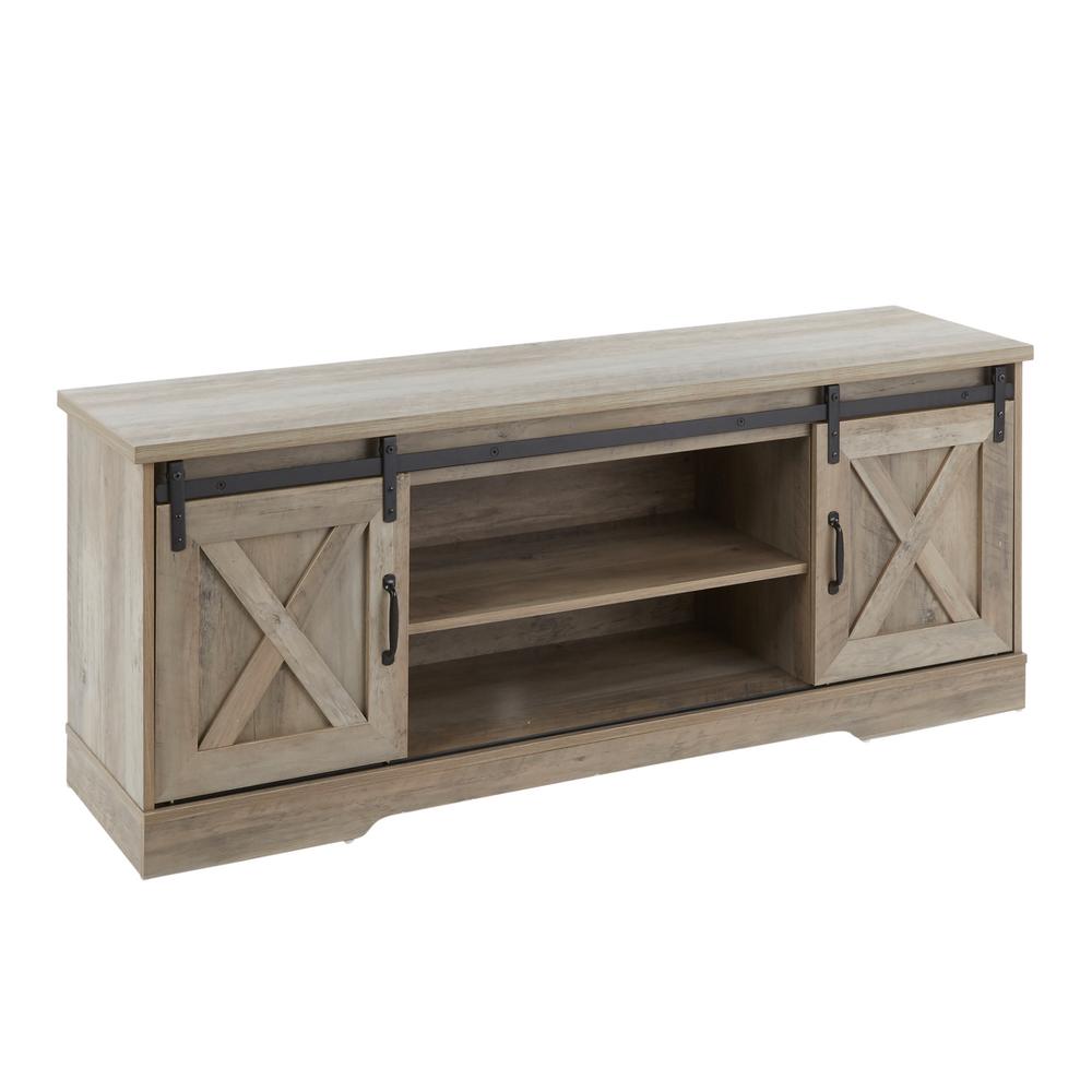 Lumisource Harper 60 in. Brown Wood & Black Metal Media Console with ...