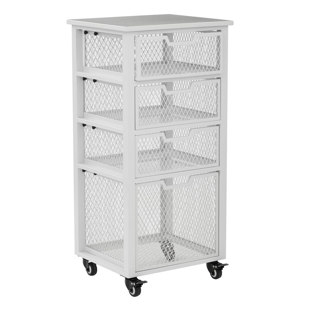 Osp Home Furnishings Clayton White Metal Frame 4 Drawer Rolling Cart Osp Home Furnishings Clayton White Metal Frame 4 Drawer Rolling Cart