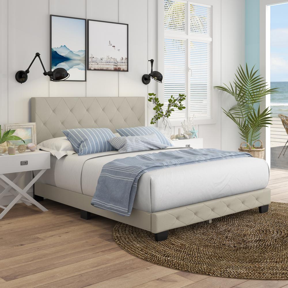 Restrite Charlotte Light Beige Linen Queen Upholstered Platform Bed Frame Ches962qn The Home Depot - Charlotte Queen Bed Restrite Charlotte Light Beige Linen Queen Upholstered Platform Bed Frame Ches962qn The Home Depot - Charlotte Queen Bed