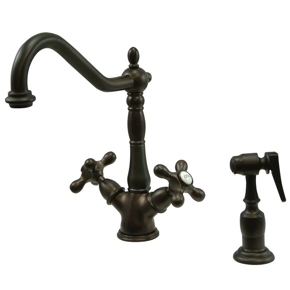 Kingston Brass Victorian 2 Handle Standard Kitchen Faucet With Side Sprayer In Oil Rubbed Bronze