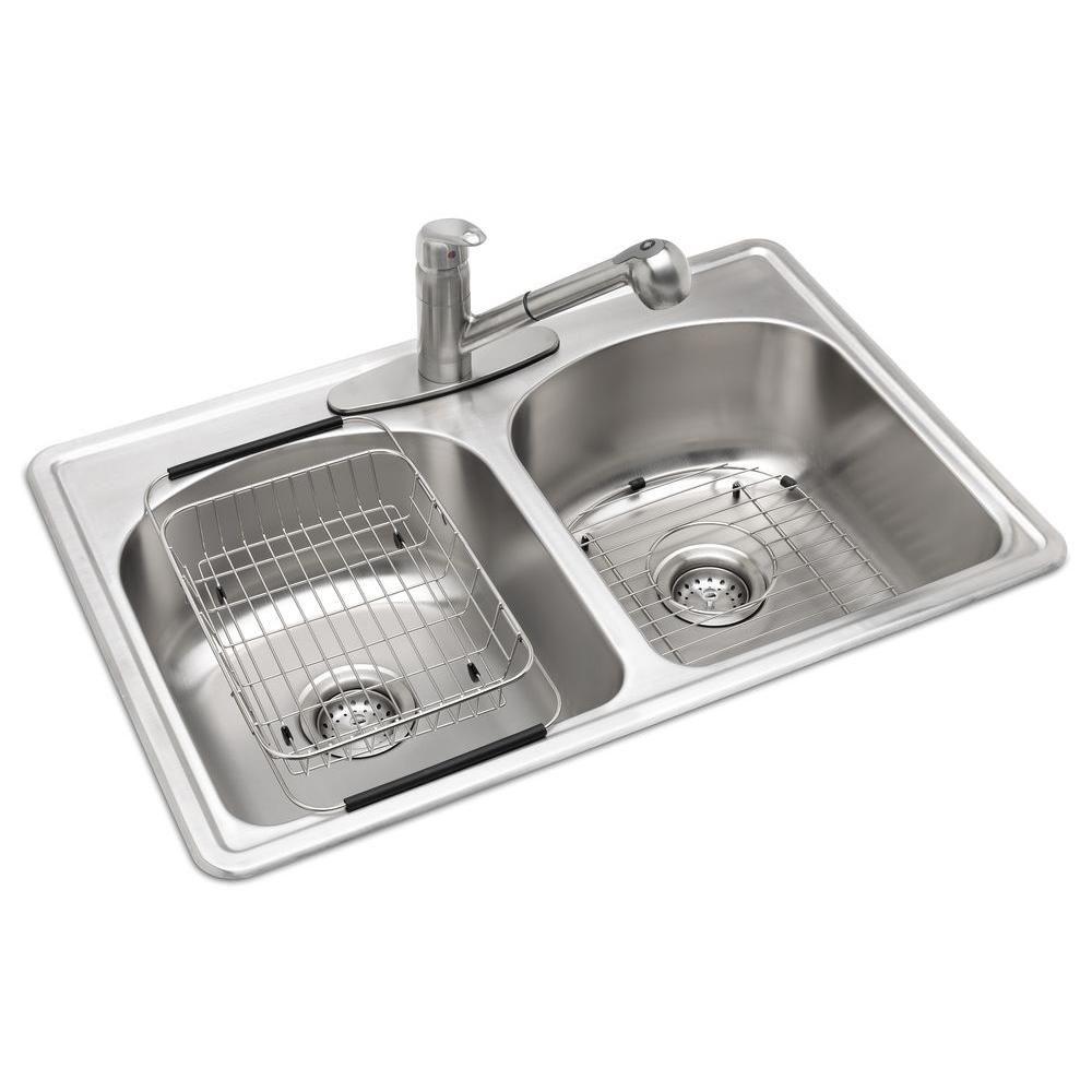 Glacier Bay All In One Drop In Stainless Steel 33 In 3 Hole Double   Brush Glacier Bay Drop In Kitchen Sinks Vt3322h0 64 1000 