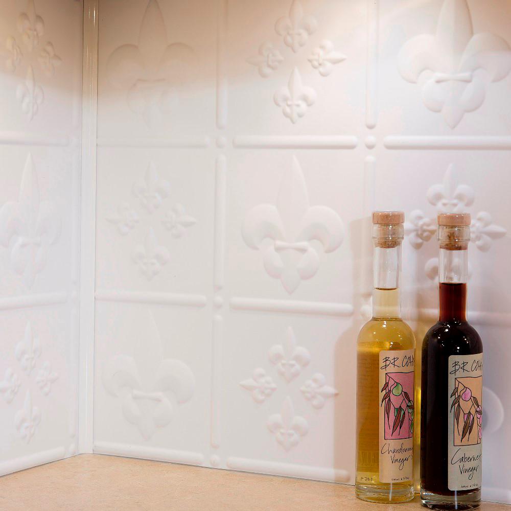 Fasade 18 25 In X 24 25 In Matte White Fleur De Lis Pvc Decorative Tile Backsplash B66 01 The Home Depot