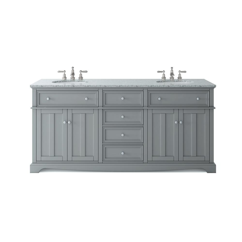 Fremont 72 In W X 22 In D Double Vanity In Grey With Granite Vanity Top In Grey With White Sink