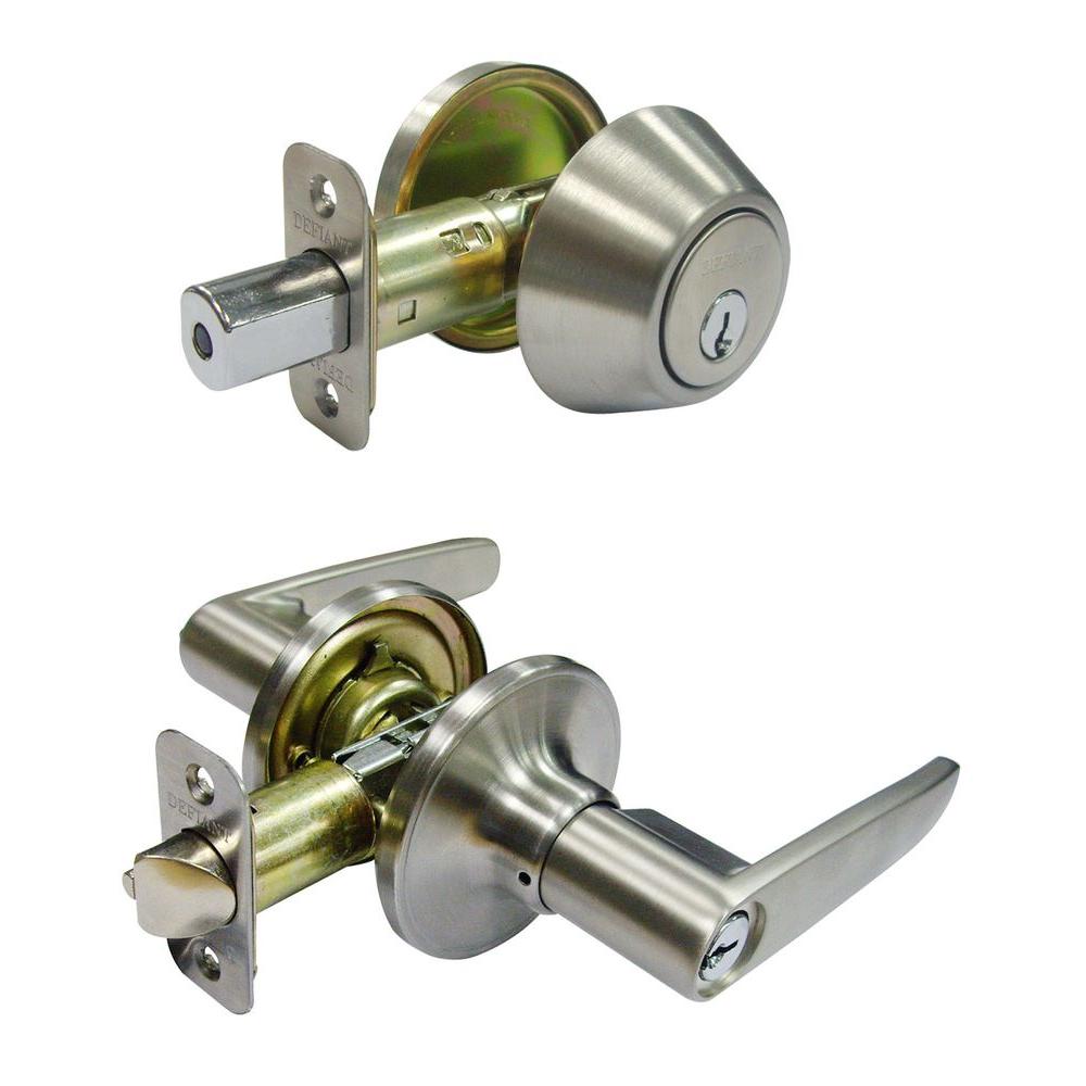 Details About Exterior Door Knob Set Residential Keyed Entry Lock Stainless Steel Lever Handle