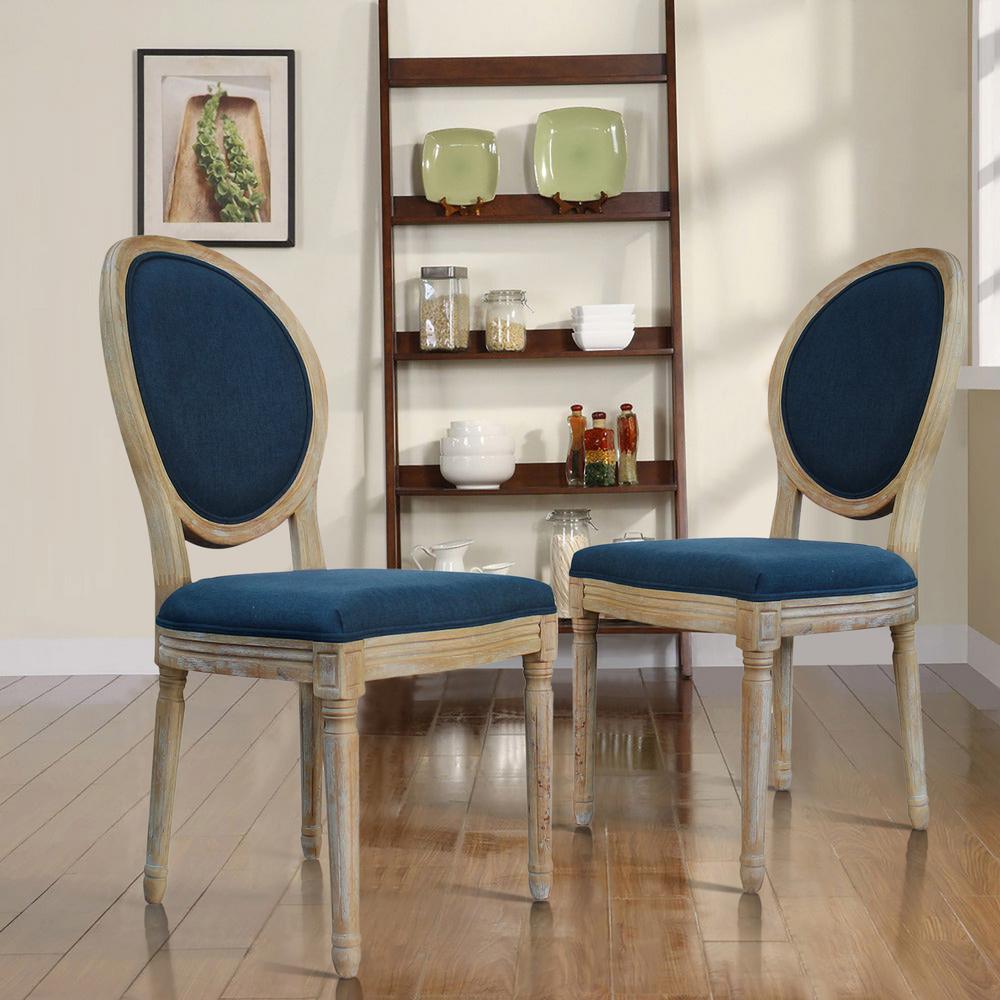 Boyel Living Blue Upholstered Dining Chair French Retro Oval Back Side Chair Set Of 2 Ed1900001002 The Home Depot