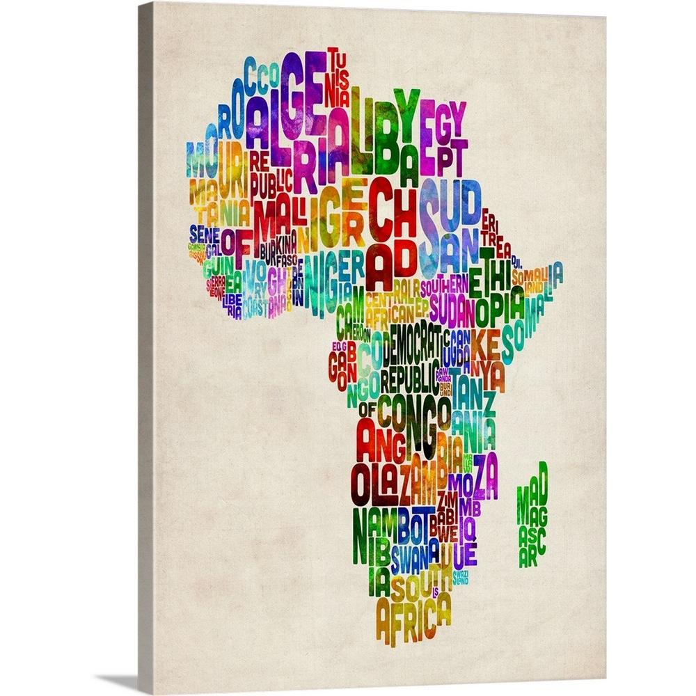 Greatbigcanvas African Countries Text Map Multicolor By Michael Tompsett Canvas Wall Art 1403435 24 18x24 The Home Depot