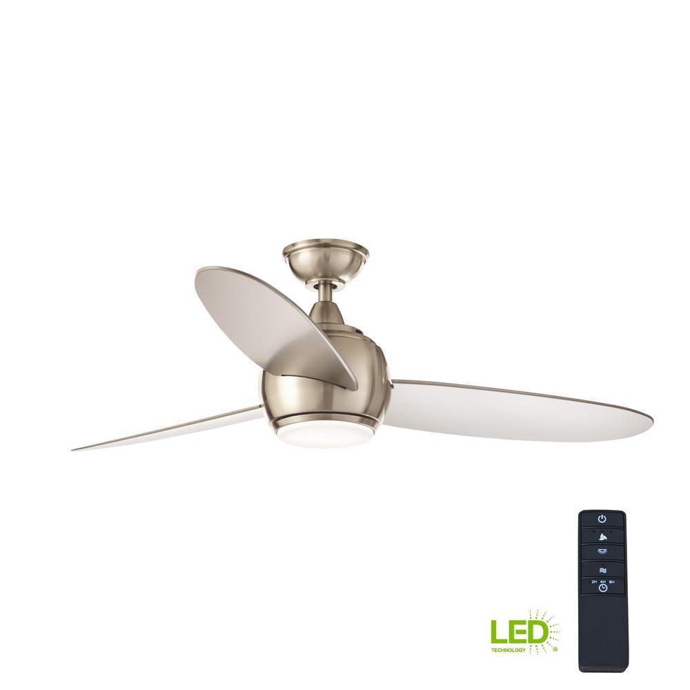 Home Decorators Collection Hedley 54 In Integrated Led Indoor Brushed Nickel Ceiling Fan With Light Kit And Remote Control