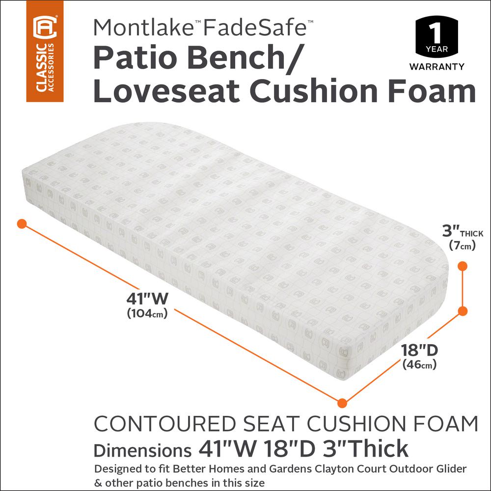 Classic Accessories 41 In W X 18 In D X 3 In Thick Rectangular Outdoor Bench Foam Cushion Insert