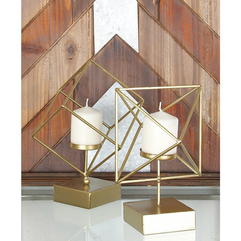 Litton Lane Pierced Leaf Wall Sconce Candle Holders Set Of 2 34798 Gold Iron Tilted Open Cube Candle Holders Set Of 2