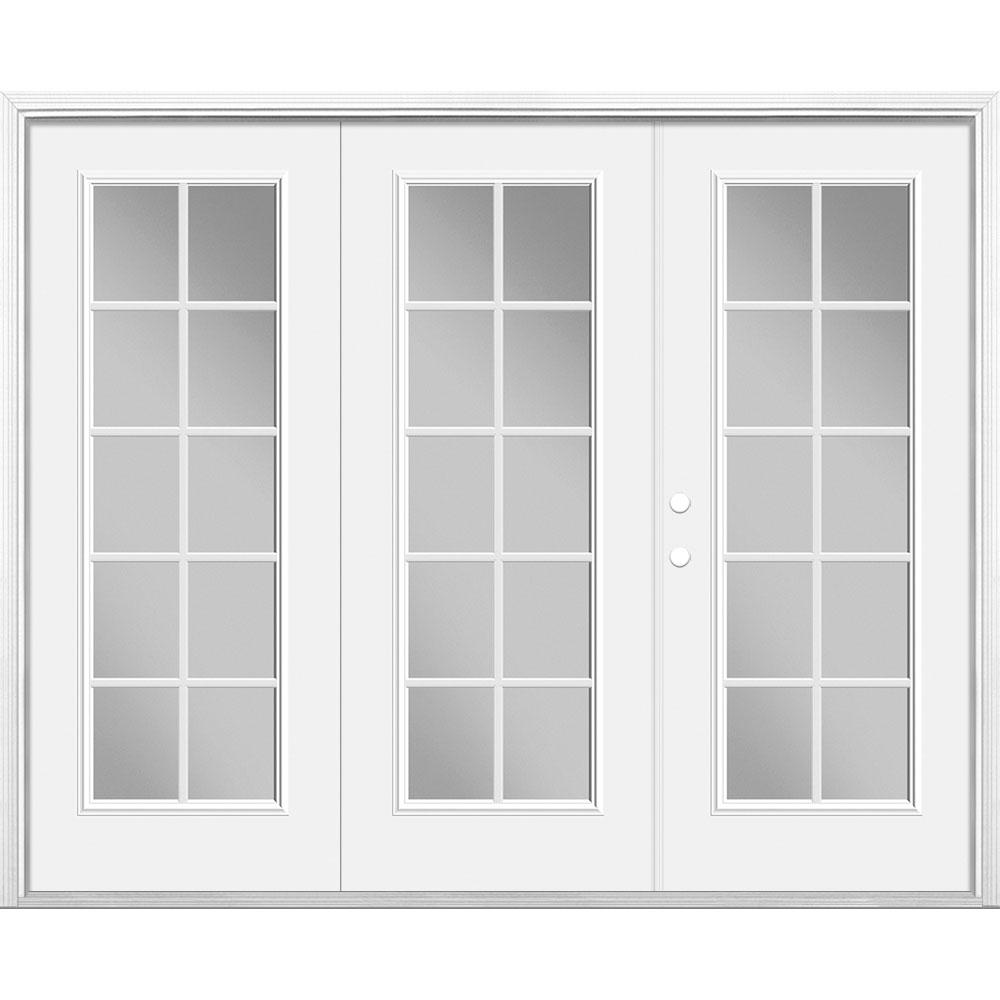 Masonite 96 In X 80 In Primed White Steel Prehung Right Hand Inswing 10 Lite Clear Glass Patio Door With Brickmold