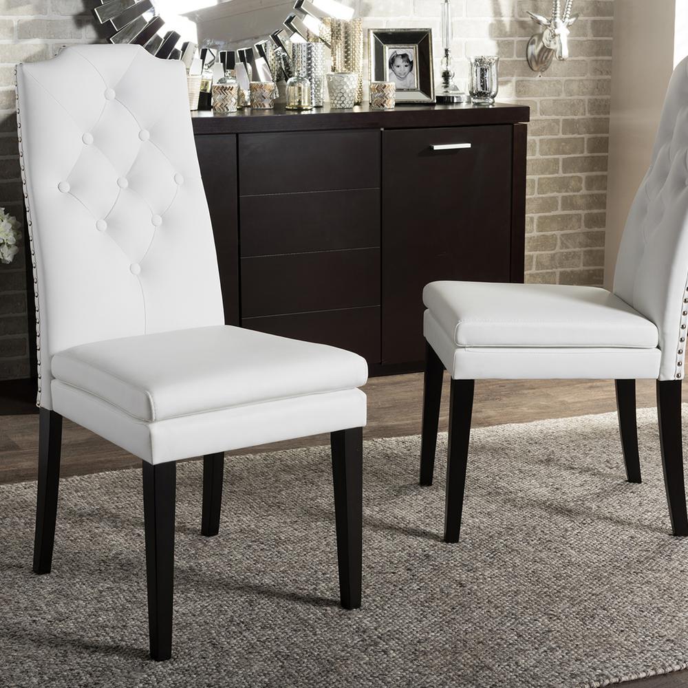 Baxton Studio Dylin White Faux Leather Upholstered Dining Chairs Set   White Baxton Studio Dining Chairs 2pc 6601 Hd 64 1000 