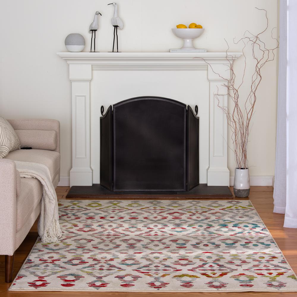 Bazaar Nannew Snow Multi 5 Ft X 7 Medallion Polypropylene Bazaar Nannew Snow Multi 5 Ft X 7