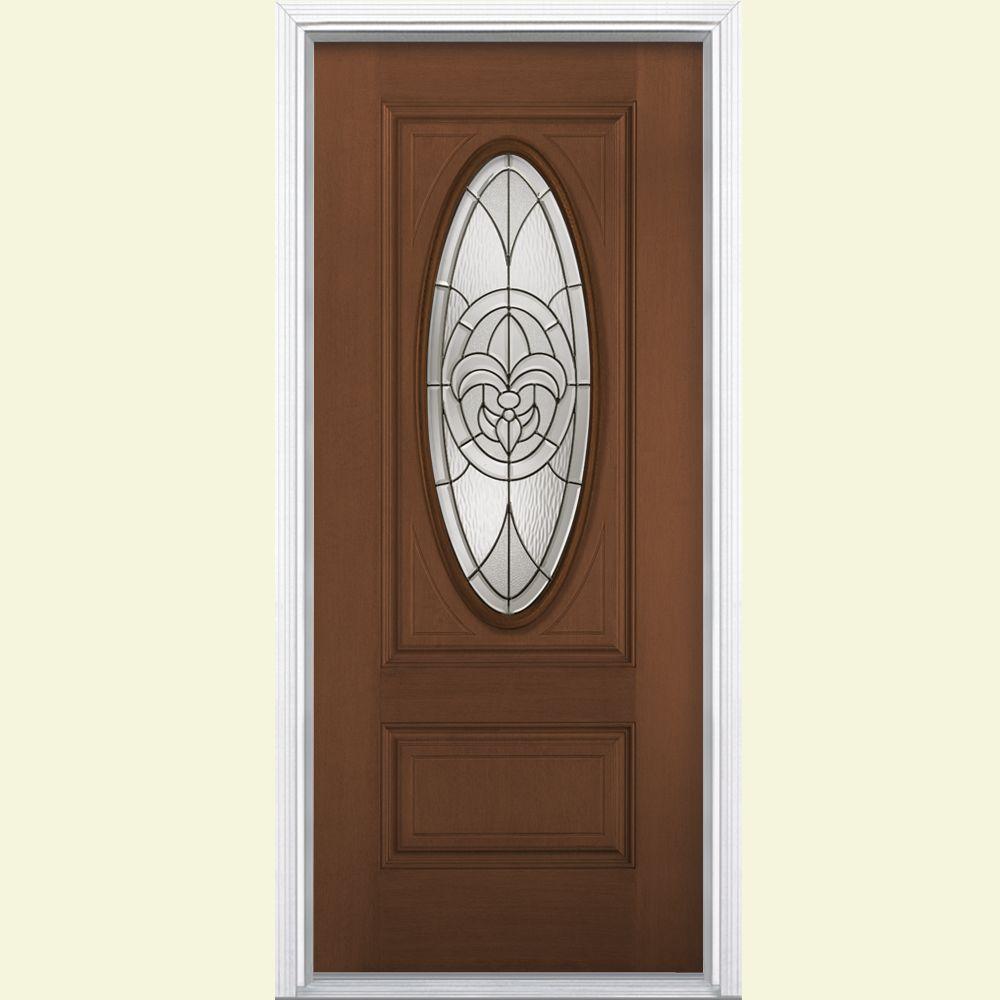Masonite 36 In X 80 Fleur De Lis 3 4 Oval Caramel Right Hand Masonite 36 In X 80 Fleur De Lis 3