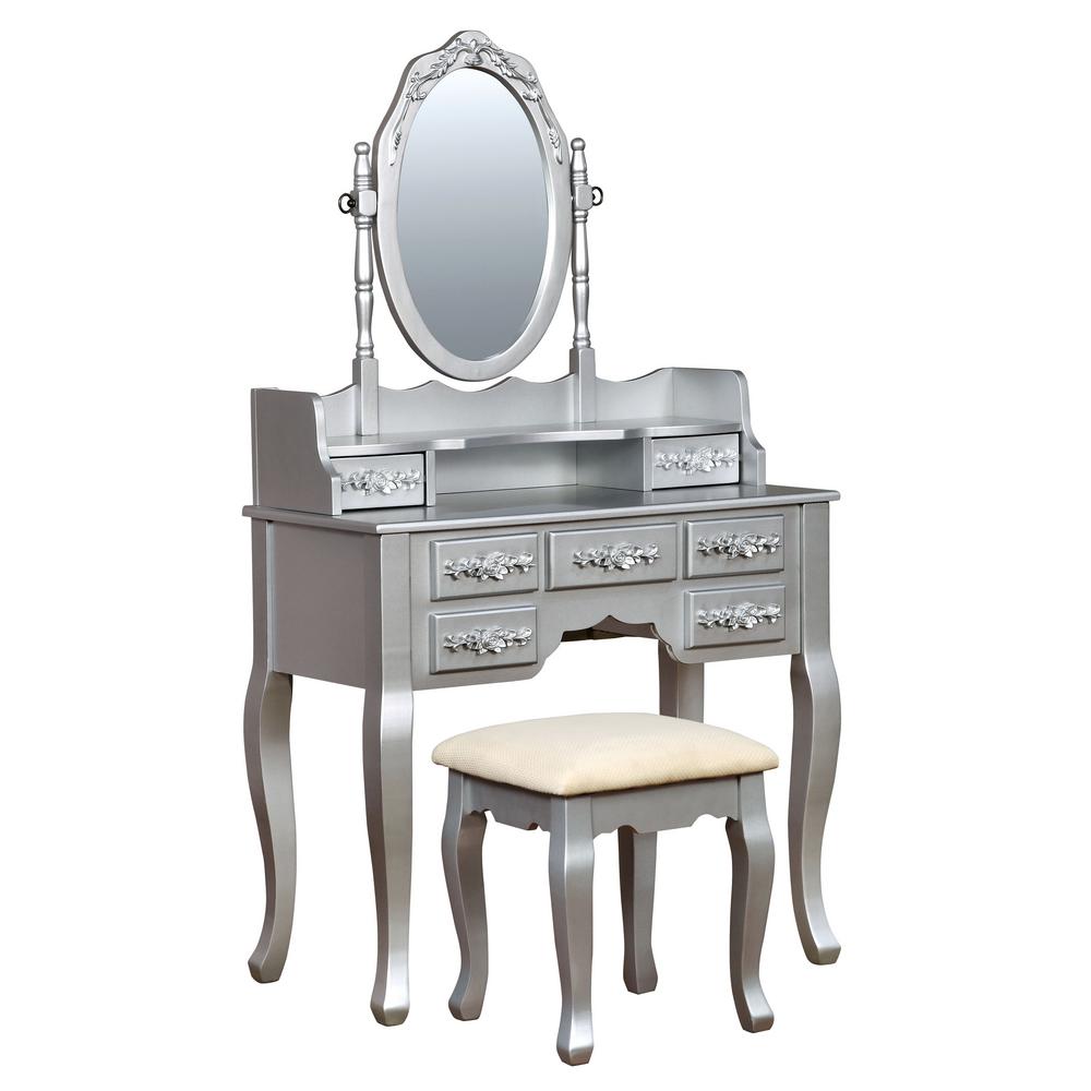 Zehner 2 Piece Silver Oval Mirror Vanity Set