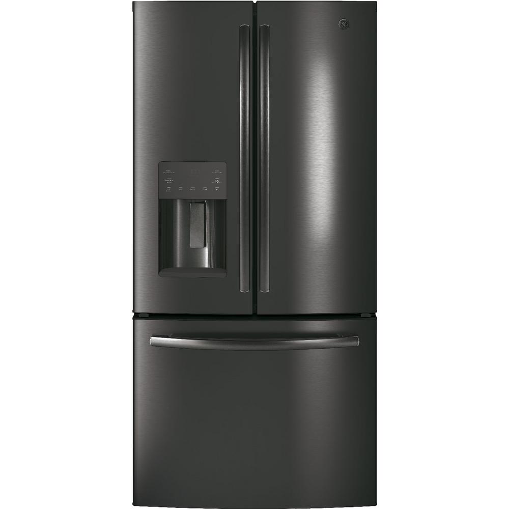 GE 33 in. W 17.5 cu. ft. Counter-Depth French-Door Refrigerator in 33 Inch Wide French Door Refrigerator Black Stainless Steel