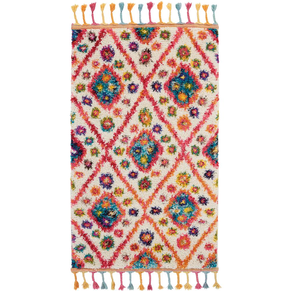 Nourison Moroccan Casbah 2' X 4' White Multicolor Colorful Area Rug